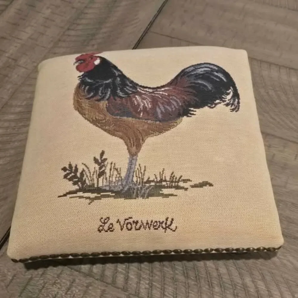 Rooster Tapestry Step Stool Needlepoint Made in France